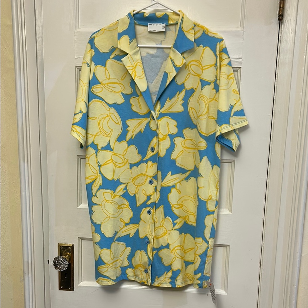 Blue and Yellow Floral shirt dress